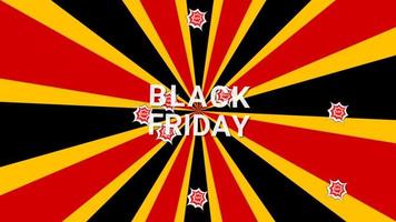 svart fredag video illustration på en roterande röd, gul och svart mönster bakgrund