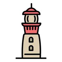 icono del faro del puerto, estilo de esquema vector