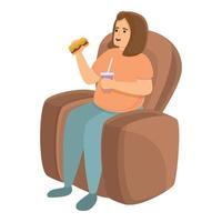 Gluttony armchair fast food icon, cartoon style vector