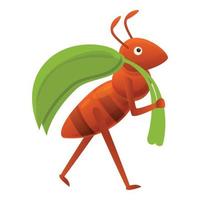 Ant take leafs icon, cartoon style vector