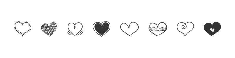 Heart icons set. Hand drawn hearts. Hand Drawn icon hearts isolated on white background. Trendy design. Vector illustration