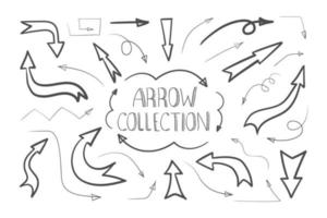 Arrows icons doodle. Collection of hand drawn arrows. Handmade sketch. Arrows icons set. Hand drawn pointers. Vector illustration