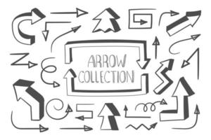 Doodle vector arrows. Collection of hand drawn arrows. Handmade sketch. Arrows icons set. Hand drawn pointers. Vector illustration