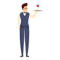 Butler wine glass icon, cartoon style vector