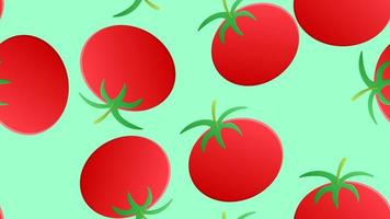 tomato on a green background, vector illustration, pattern. appetizing tomato, fresh salad, healthy food. decor with tomatoes, wallpaper for kitchen, catering. round red tomatoes