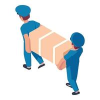 Two postman delivery fridge icon, isometric style vector