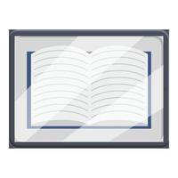 Icono de aplicación abierta de libro electrónico, estilo de dibujos animados vector