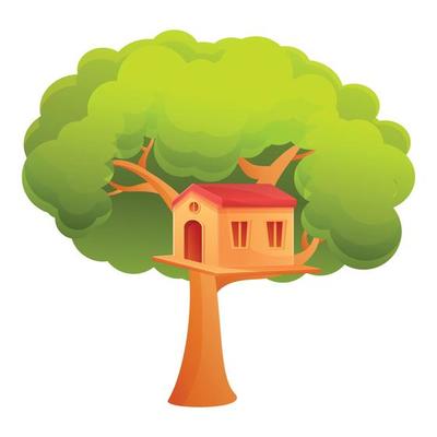 Child treehouse icon, cartoon style