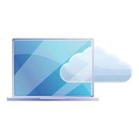 Cloud laptop remote access icon, cartoon style vector