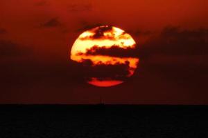 Sun disk rising over the horizon of the sea, sunrise, dawn photo