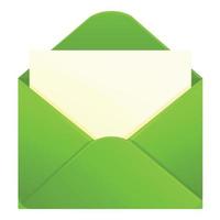 Green envelope icon, cartoon style vector
