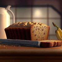 Healthy banana bread or cake for breakfast photo