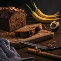 Healthy banana bread or cake for breakfast photo