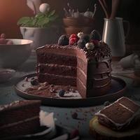 Delicious dessert, elegant, homemade chocolate cake photo
