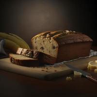 Healthy banana bread or cake for breakfast photo