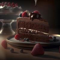 Delicious dessert, elegant, homemade chocolate cake photo