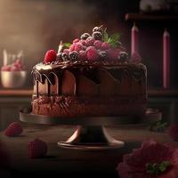 delicioso postre, elegante pastel de chocolate casero foto