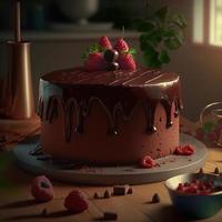 Delicious dessert, elegant, homemade chocolate cake photo