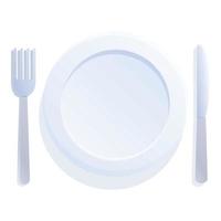 Fork spoon plate icon, cartoon style vector