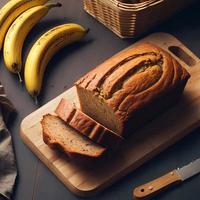 Healthy banana bread or cake for breakfast photo