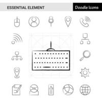 Set of 17 Essential Element handdrawn icon set vector