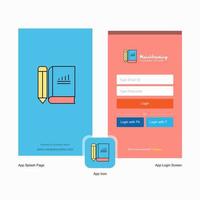 Company Book and pencil Splash Screen and Login Page design with Logo template Mobile Online Business Template vector