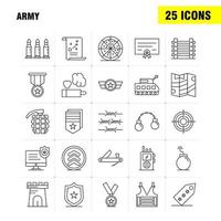 Army Line Icons Set For Infographics Mobile UXUI Kit And Print Design Include Monitor Badge Enforcement Law Army Barbed Wire French Icon Set Vector