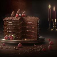 Delicious dessert, elegant, homemade chocolate cake photo