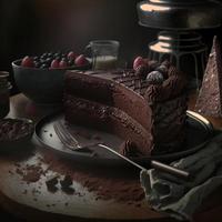 delicioso postre, elegante pastel de chocolate casero foto
