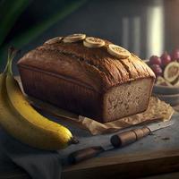 Healthy banana bread or cake for breakfast photo