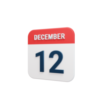 December Realistic Calendar Icon 3D Rendered Date December 12 png