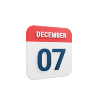 icono de calendario realista de diciembre fecha renderizada 3d 07 de diciembre png