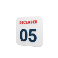 dezember realistisches kalendersymbol 3d gerendert datum 05 dezember png