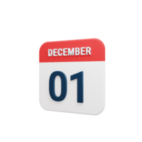 dezembro ícone de calendário realista 3d renderizado data 01 de dezembro png