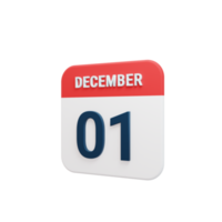 December Realistic Calendar Icon 3D Rendered Date December 01 png