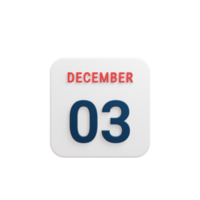 icono de calendario realista de diciembre fecha renderizada en 3d 03 de diciembre png