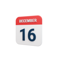 icono de calendario realista de diciembre fecha renderizada 3d 16 de diciembre png