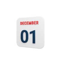 icono de calendario realista de diciembre fecha renderizada en 3d 01 de diciembre png