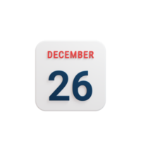 December Realistic Calendar Icon 3D Rendered Date December 26 png