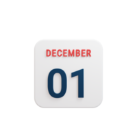december realistisch kalender icoon 3d weergegeven datum december 01 png