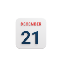 icono de calendario realista de diciembre fecha renderizada en 3d 21 de diciembre png