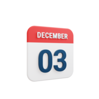 icono de calendario realista de diciembre fecha renderizada en 3d 03 de diciembre png