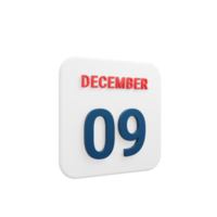 icono de calendario realista de diciembre fecha renderizada en 3d 09 de diciembre png