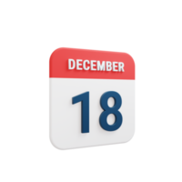 icono de calendario realista de diciembre fecha renderizada en 3d 18 de diciembre png
