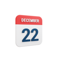 dezember realistisches kalendersymbol 3d gerendert datum 22. dezember png