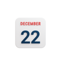 December Realistic Calendar Icon 3D Rendered Date December 22 png