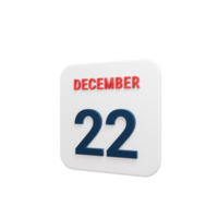 ícone de calendário realista de dezembro 3d renderizado data 22 de dezembro png