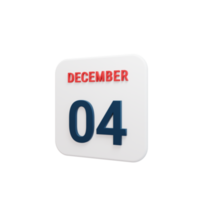 icono de calendario realista de diciembre fecha renderizada en 3d 04 de diciembre png