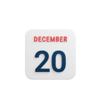 december realistisch kalender icoon 3d weergegeven datum december 20 png