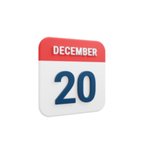 icono de calendario realista de diciembre fecha renderizada en 3d 20 de diciembre png